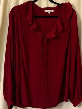 Burgundy Blouse with Flutter Collar